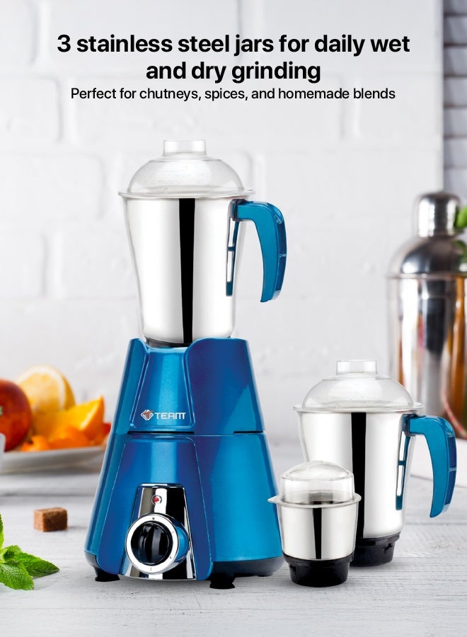Team 550W Mixer Grinder with 3 Stainless Steel Jars | Heavy Duty Copper Motor | 3 Speed Control with Inching | Overload Protection | High Performance Kitchen Mixer Grinder for Dry & Wet Grinding, Chutney & Spices - Image 3